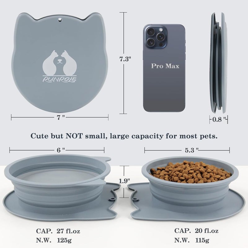 RUNROLE 2-in-1 Collapsible Silicone Dog Travel Bowls Detachable Pet Food and Water Bowl Set Portable Dog Bowls Pop Up Cat Feeding Watering Dishes，20OZ+27OZ (Slate Blue) - Image 2
